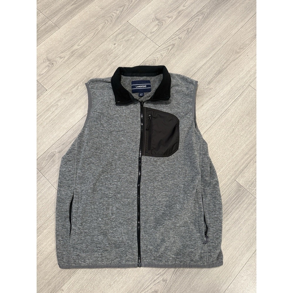 Lands End Mens Fleece Vest L-T 42-44 Heather Gray Full Zip 3 Pockets - Picture 9 of 9